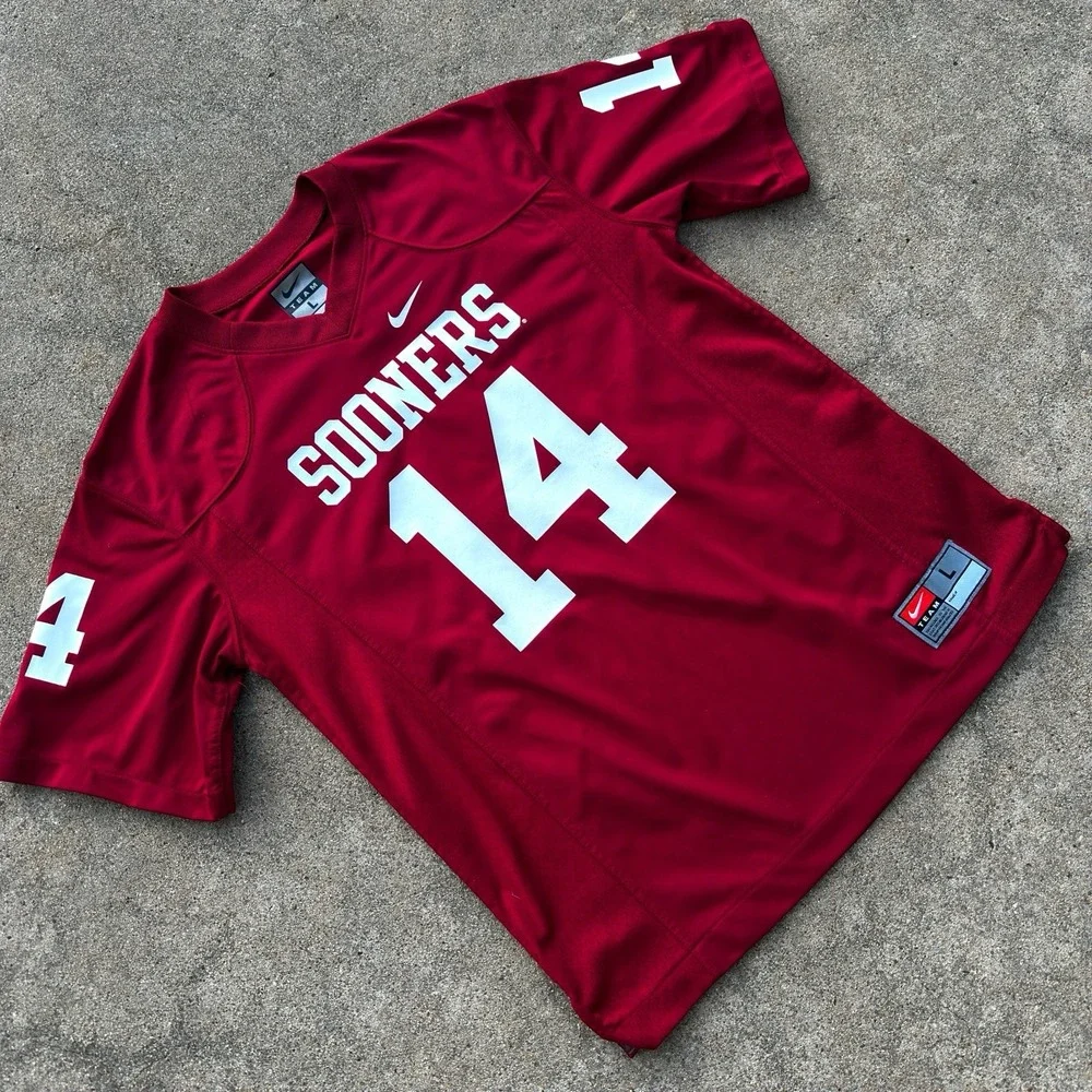 Nike Oklahoma Sooners #14 Football Jersey NCAA Football Red/White Youth Large
